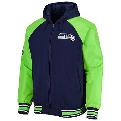 Men's G-III Sports by Carl Banks College Navy Seattle Seahawks Defender Raglan Full-Zip Hoodie Varsity Jacket