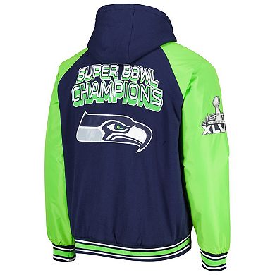 Men's G-III Sports by Carl Banks College Navy Seattle Seahawks Defender Raglan Full-Zip Hoodie Varsity Jacket