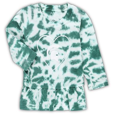 Girls Infant Wes & Willy Green Michigan State Spartans Tie-Dye Ruffle Raglan Long Sleeve T-Shirt & Leggings Set