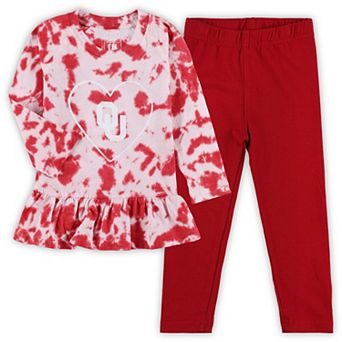Girls Infant Wes & Willy Crimson Oklahoma Sooners Tie-Dye Ruffle Raglan Long Sleeve T-Shirt & Leggings Set