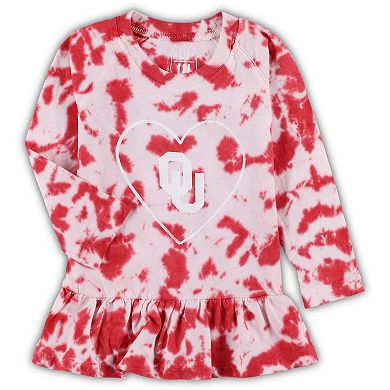 Girls Infant Wes & Willy Crimson Oklahoma Sooners Tie-Dye Ruffle Raglan Long Sleeve T-Shirt & Leggings Set