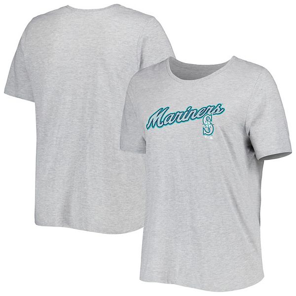 Women's Fanatics Branded Heather Gray Seattle Mariners 2018 Father's Day Plus  Sizes Blue Wordmark T-Shirt