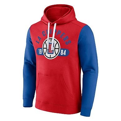 Men's Fanatics Branded Red/Royal LA Clippers Attack Colorblock Pullover Hoodie
