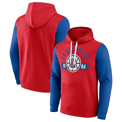 Men's Fanatics Branded Red/Royal LA Clippers Attack Colorblock Pullover Hoodie