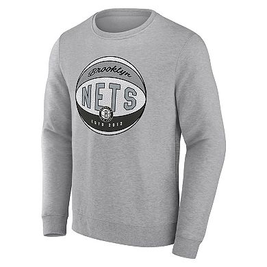 Men's Fanatics Branded Heathered Gray Brooklyn Nets True Classics Vint Pullover Sweatshirt