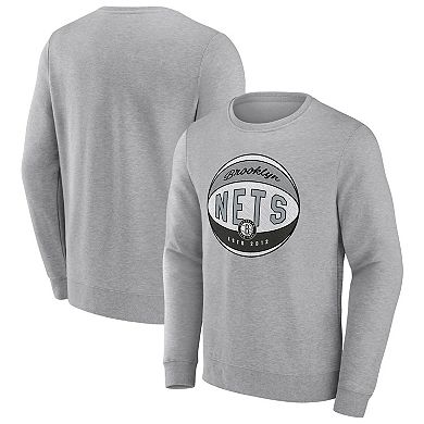 Men's Fanatics Branded Heathered Gray Brooklyn Nets True Classics Vint Pullover Sweatshirt