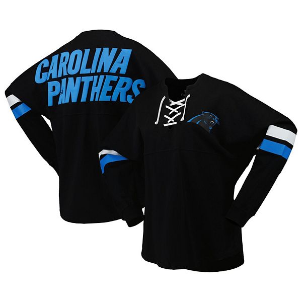Women's Fanatics Branded Black Carolina Panthers Spirit Jersey Lace-Up  V-Neck Long Sleeve T-Shirt