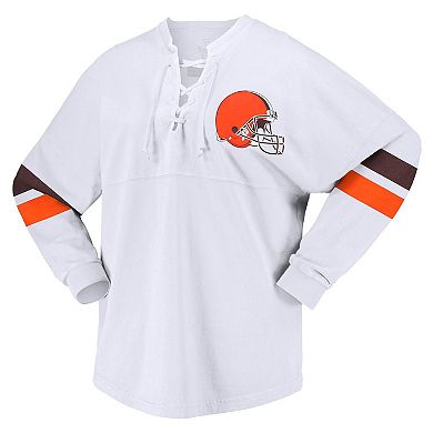 Women's Fanatics Branded White Cleveland Browns Spirit Jersey Lace-Up V-Neck Long Sleeve T-Shirt