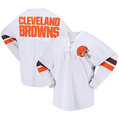 Women's Fanatics Branded White Cleveland Browns Spirit Jersey Lace-Up V-Neck Long Sleeve T-Shirt