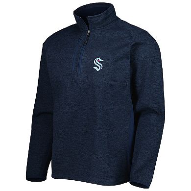 Men's Antigua Heathered Deep Sea Blue Seattle Kraken Course Quarter-Zip Jacket