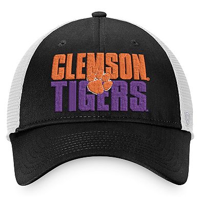 Men's Top of the World Black/White Clemson Tigers Stockpile Trucker Snapback Hat