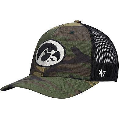 Men's '47 Camo/Black Iowa Hawkeyes Team Logo Trucker Snapback Hat