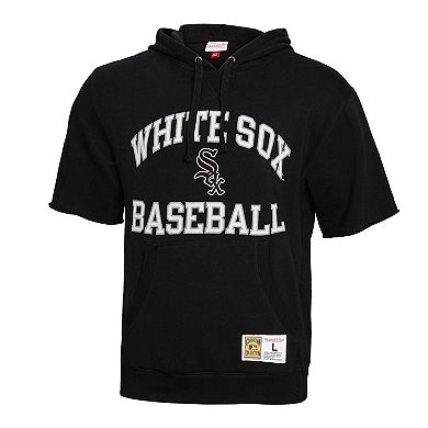 Men's Mitchell & Ness Black Chicago White Sox Cooperstown Collection Washed Fleece Pullover Short Sleeve Hoodie
