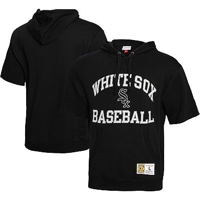 Men's Mitchell & Ness Black Chicago White Sox Cooperstown Collection Washed Fleece Pullover Short Sleeve Hoodie