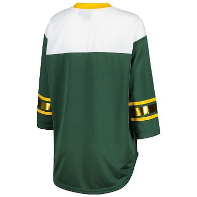 Women's G-III 4Her by Carl Banks Green/White Green Bay Packers Double Team 3/4-Sleeve Lace-Up T-Shirt