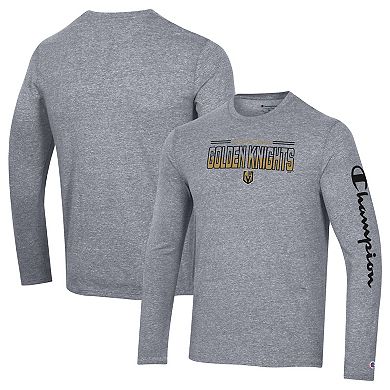 Men's Champion Heather Gray Vegas Golden Knights Tri-Blend Long Sleeve T-Shirt