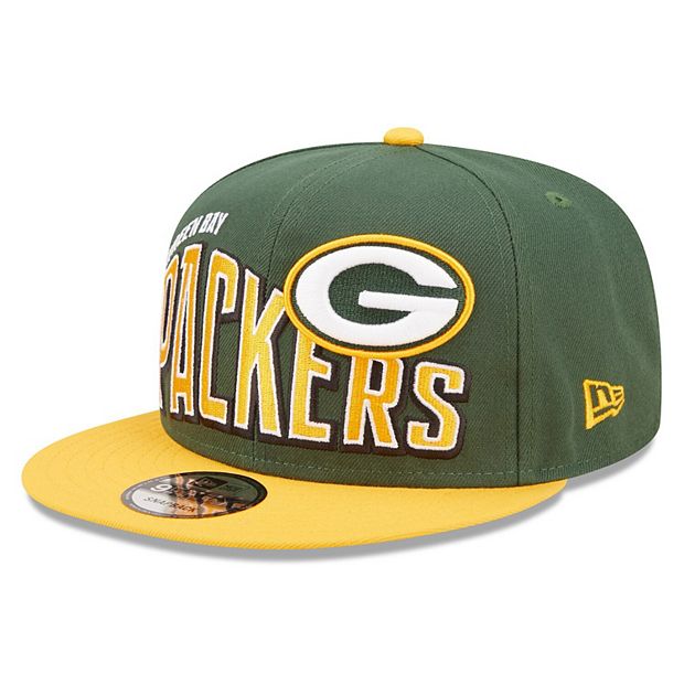 Men's New Era Green/Gold Green Bay Packers Wordmark Flow 9FIFTY Snapback Hat