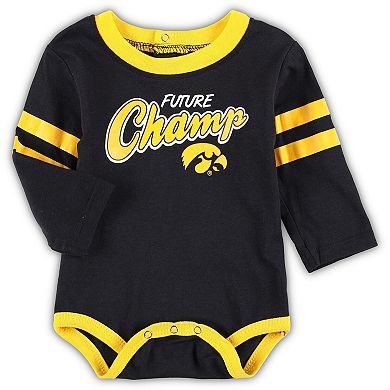 Newborn & Infant Black/Gold Iowa Hawkeyes Little Kicker Long Sleeve Bodysuit & Sweatpants Set