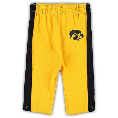 Newborn & Infant Black/Gold Iowa Hawkeyes Little Kicker Long Sleeve Bodysuit & Sweatpants Set