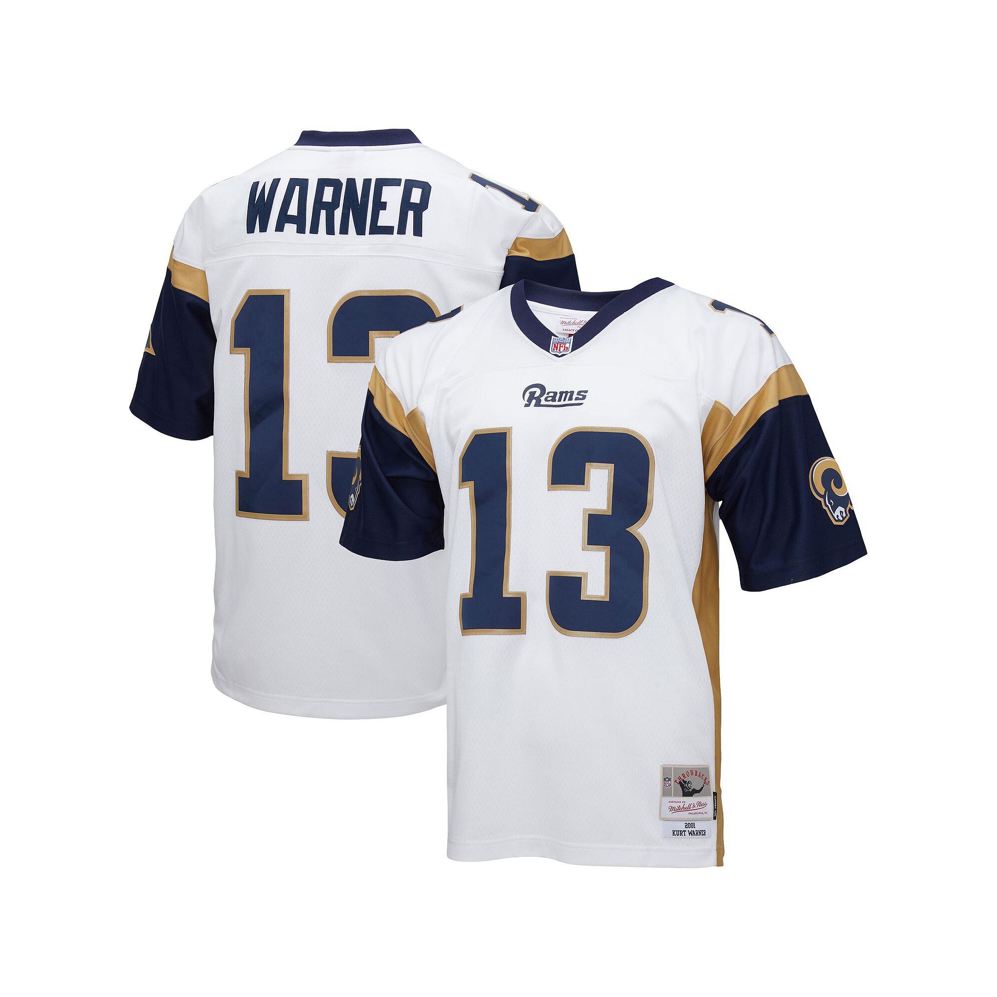 Mens Mitchell & Ness Kurt Warner White Los Angeles Rams Big & Tall 2001 Re