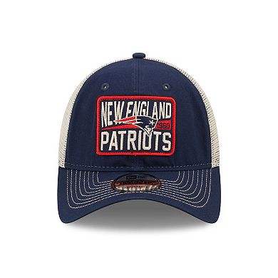 Men's New Era Navy/Natural New England Patriots Devoted Trucker 9TWENTY Snapback Hat
