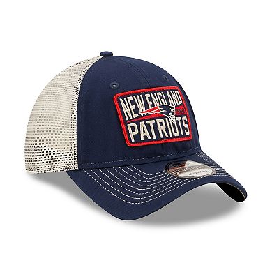 Men's New Era Navy/Natural New England Patriots Devoted Trucker 9TWENTY Snapback Hat