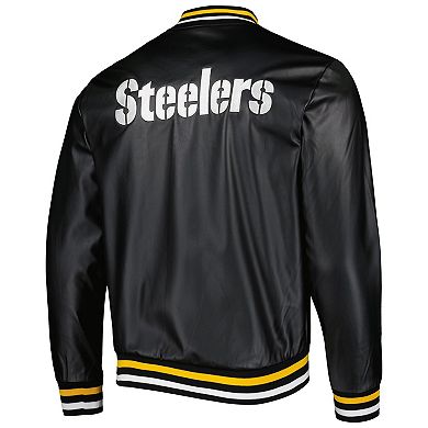 Men's The Wild Collective Black Pittsburgh Steelers Metallic Bomber Full-Snap Jacket