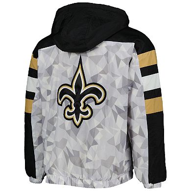 Men's Starter White/Black New Orleans Saints Thursday Night Gridiron Raglan Half-Zip Hooded Jacket