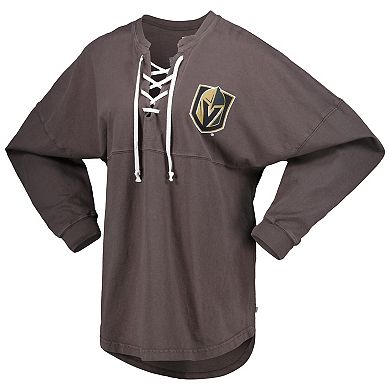Women's Fanatics Branded Charcoal Vegas Golden Knights Spirit Lace-Up V-Neck Long Sleeve Jersey T-Shirt
