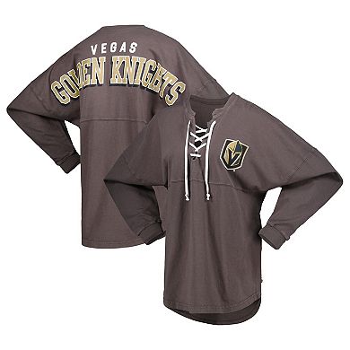 Women's Fanatics Branded Charcoal Vegas Golden Knights Spirit Lace-Up V-Neck Long Sleeve Jersey T-Shirt