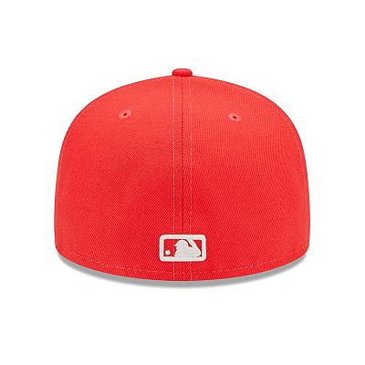 Men s New Era Red Toronto Blue Jays Lava Highlighter Logo 59FIFTY Fitted Hat