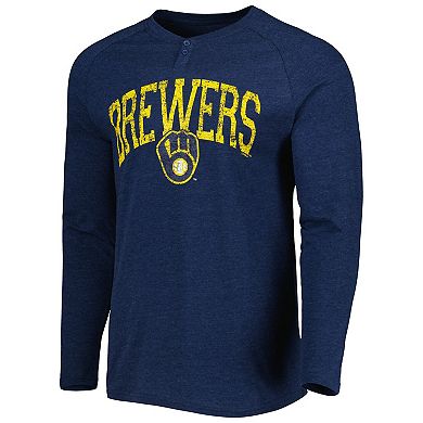 Men's Concepts Sport Heather Navy Milwaukee Brewers Inertia Raglan Long Sleeve Henley T-Shirt