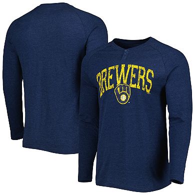 Men's Concepts Sport Heather Navy Milwaukee Brewers Inertia Raglan Long Sleeve Henley T-Shirt