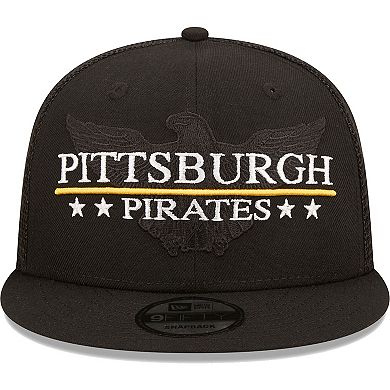 Men's New Era Black Pittsburgh Pirates Patriot Trucker 9FIFTY Snapback Hat