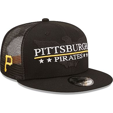 Men's New Era Black Pittsburgh Pirates Patriot Trucker 9FIFTY Snapback Hat