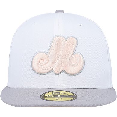 Men's New Era White/Gray Montreal Expos 25th Anniversary Side Patch Peach Undervisor 59FIFTY Fitted Hat