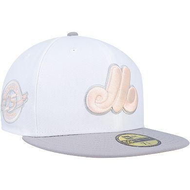 Men's New Era White/Gray Montreal Expos 25th Anniversary Side Patch Peach Undervisor 59FIFTY Fitted Hat