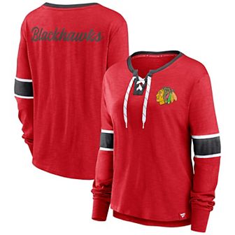 Women's Fanatics Branded Red Chicago Blackhawks Effervescent Exclusive Lace-Up Long Sleeve T-Shirt