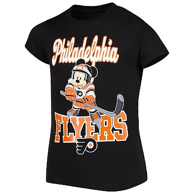Girls Youth Black Philadelphia Flyers Mickey Mouse Go Team Go T-Shirt