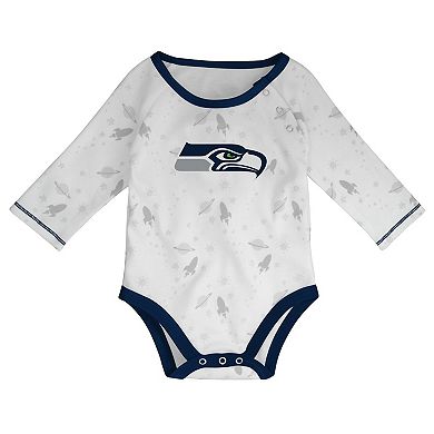 Newborn & Infant White/ Seattle Seahawks Dream Team Bodysuit Pants & Hat Set