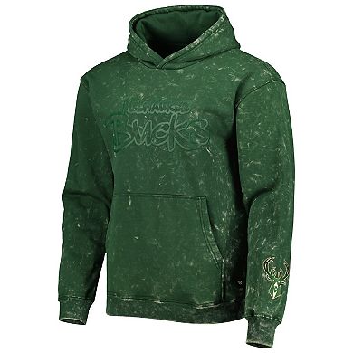 Unisex The Wild Collective Hunter Green Milwaukee Bucks Tonal Acid Wash Pullover Hoodie