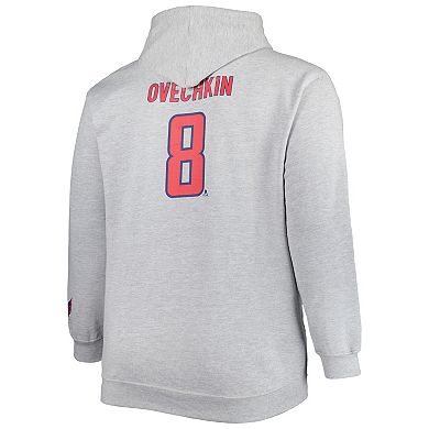 Men's Alexander Ovechkin Heather Gray Washington Capitals Big & Tall Player Pullover Hoodie
