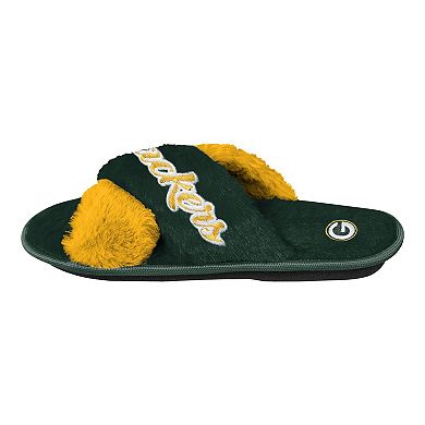 Women's FOCO Green Green Bay Packers Two-Tone Crossover Faux Fur Slide Slippers