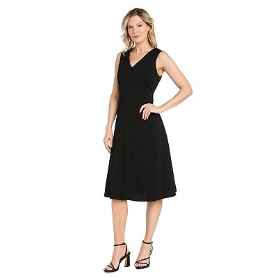 Women's R&M Richards Sleeveless V-Neck Fit & Flare Midi Dress, Size: 8, Black