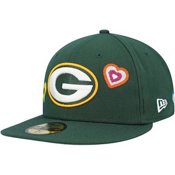 Men's New Era Green Green Bay Packers Chain Stitch Heart 59FIFTY Fitted Hat