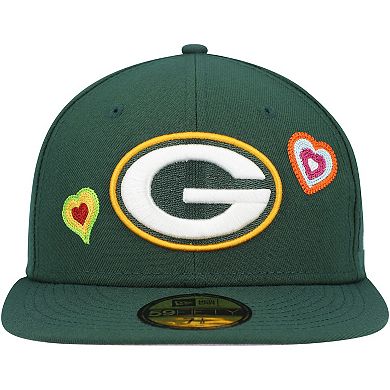 Men's New Era Green Green Bay Packers Chain Stitch Heart 59FIFTY Fitted Hat