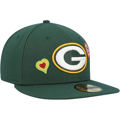 Men's New Era Green Green Bay Packers Chain Stitch Heart 59FIFTY Fitted Hat