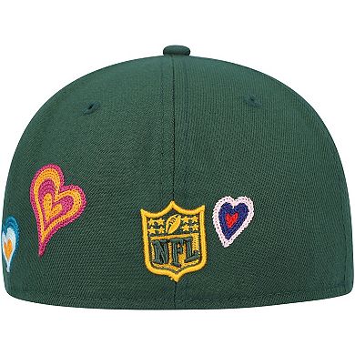 Men's New Era Green Green Bay Packers Chain Stitch Heart 59FIFTY Fitted Hat