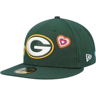 Men's New Era Green Green Bay Packers Chain Stitch Heart 59FIFTY Fitted Hat