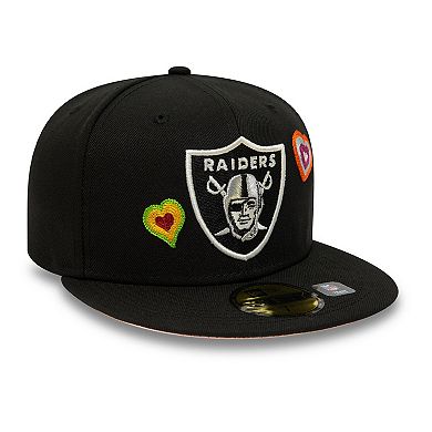 Men's New Era Black Las Vegas Raiders Chain Stitch Heart 59FIFTY Fitted Hat